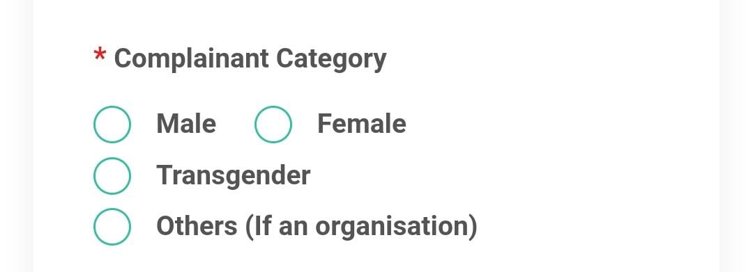 Complainant Category option