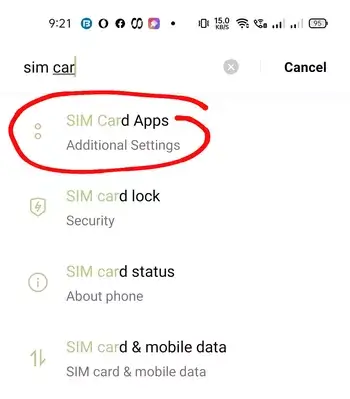 sim card apps option