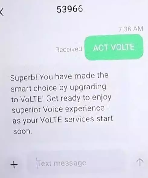 vi volte activation sms code