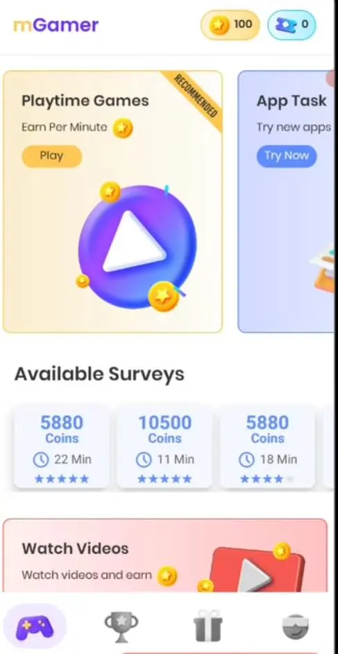 Mgamer App dashboard