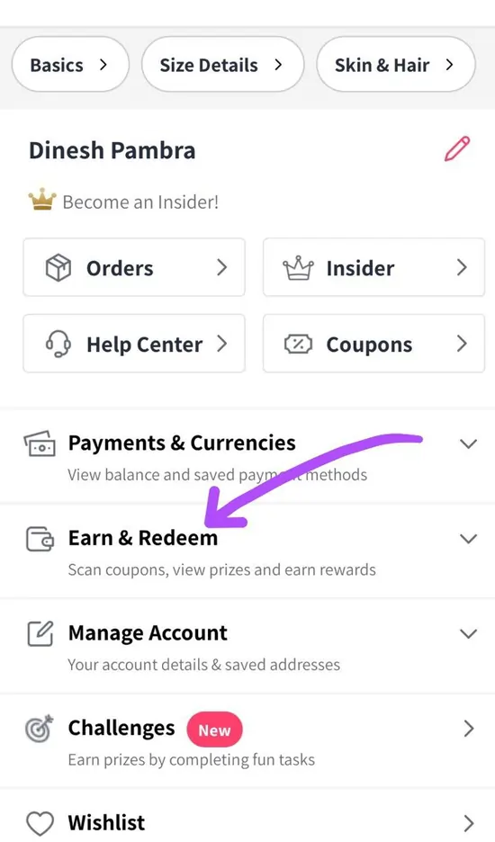 earn & redeem option