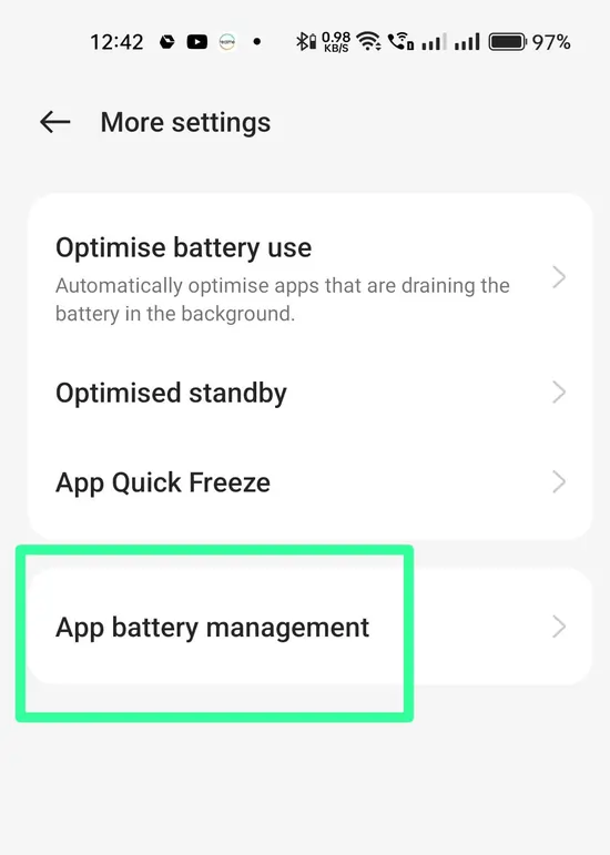 App Battery Management option