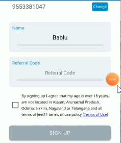 enter jeet 11 referral code